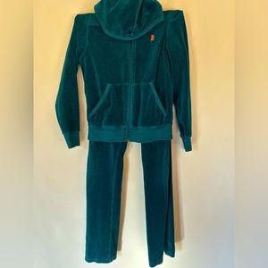 Rare-Y2K-Juicy Couture-Girls Green Velour Track Suit